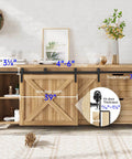 6 Ft Cabinet Bypass Sliding Barn Door Hardware Track Kit installed on wooden cabinet, showing measurements and materials.