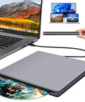 USB C External SuperDrive For Mac Slot In DVD RW Drive Aluminum Space Grey Compatible With Apple MacBooks Desktops Ultra Slim Aluminum Casing With Fingerprint Resistant Finish And Easy Plug And Play USB C Connection, space grey slot-load drive