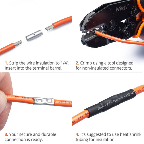 Non-Insulated Butt Connectors Kit 100 Pcs For 24-8 AWG Cu Wire Splice Connectors crimping process demonstration