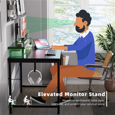 Compact 31.5 Inch Computer Desk With Monitor Stand And Headphone Hook For Small Spaces, space-saving setup in an office