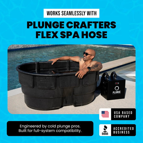 Grab This Cold Plunge Water Filter System With A Rugged Ten Inch Housing And Dual Fifty Micron Sediment Scaler For Crisp Ice Baths And Rust Free Whole Home Hydration Vibes, man enjoying cold plunge tub outdoors.