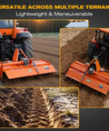 53 Inch 3 Point Rotary Tiller Attachment for Cat 1 Tractors 20-30HP, 540 RPM PTO Driven Cultivator operating on field