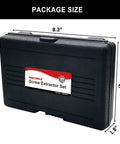 Beast-Ready Heavy Duty 26 Piece CR-MO Screw Extractor Set case with dimensions, 8.3 x 5.5 x 1.8 inches, for storage.