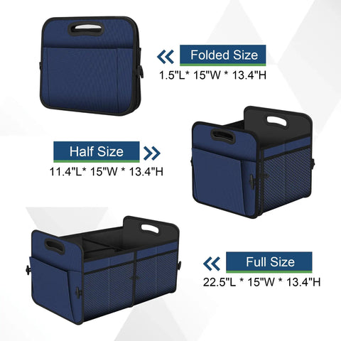 Image showing 72L Large Car Trunk Organizer With Waterproof Collapsible Design And 11 Pockets, displaying folded, half, and full sizes.