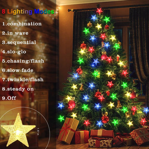 Star Shaped String Lights Battery Powered 13ft 40LED Fairy Lights With Timer In Multicolor For Kids Bedroom Decor Christmas Wedding Party 8 Lighting Modes Gift