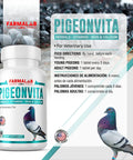 Bottle of Pigeonvita supplements with pigeons, contains Vitamin B12 5500 Mcg With Iron Pigeon Supplement For Health And Performance