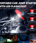 5000A Car Jump Starter A30 12V Jump Box Portable Power Bank With LED light near car engine showcasing flashlight modes