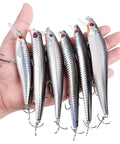 Saltwater Surf Fishin Lures Kit 6 Pack Assorted Jerkbaits Minnow Lures Hard Baits Popper Plugs For Striped Bass Offshore Ocean Gear