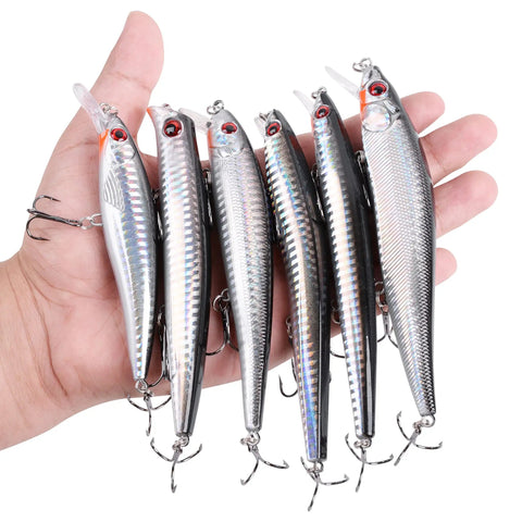 Saltwater Surf Fishin Lures Kit 6 Pack Assorted Jerkbaits Minnow Lures Hard Baits Popper Plugs For Striped Bass Offshore Ocean Gear
