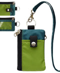 Ultra Slim RFID Blocking Wallet With ID Window Water Resistant Zip Case Lanyard Keychain For Cards And Cash Everyday Carry EDC Travel Ready For Women And Men in green and blue with front pocket and zip closure