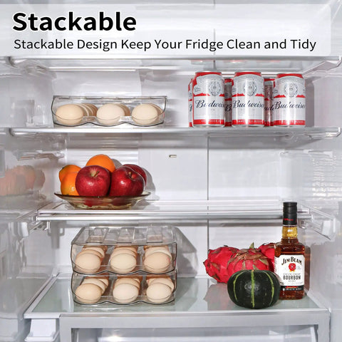 Automatic Rolling Egg Holder For Refrigerator, two-layer 36 egg organizer, clear stackable dispenser with lid, fridge view