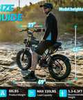 Man on Beast 1500W Fat Tire Electric Bike For Adults With 48V 15.6Ah Removable Battery, Up To 80 Mile Range In PAS, size guide overlay