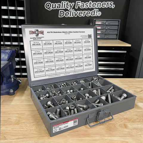 306 Piece Metric A2 Stainless Steel Allen Socket Head Cap Bolts Set M6 M8 M10 M12 Assortment Silver Finish 18 8 Grade