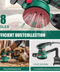Heavy Duty 5 Inch Random Orbital Sander With 3.8 Amp 450W Motor And Variable Speed Up To 12000 Rpm demonstrating efficient dust collection features.