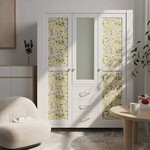 Wardrobe with Lemon Peel And Stick Floral Wallpaper Dope Fresh Citrus Leaf Prints Removable Self Adhesive Vinyl 17.7 By 118 Inches