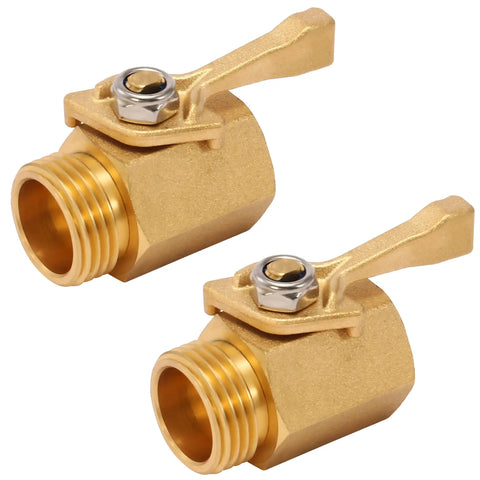 Heavy Duty Brass Garden Hose Shut Off Valve Three Quarter Inch Inline, Ergonomic Handle, 2 Pack With 2 Hose Washers, Durable Metal