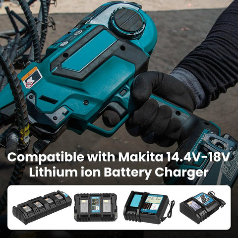 8000mAh Replacement Battery for Makita 18V Tools connected to power tool, compatibility with Makita 14.4V-18V charger