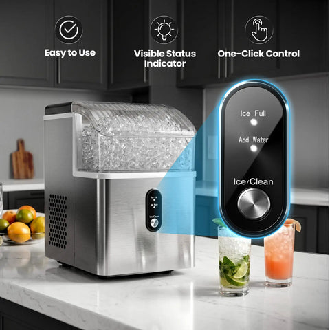 Solid Countertop Nugget Ice Maker Goes Hard On Rapid Cooling Spits Out Hella Chewable Pebble Chunks Quickly Generates Thirty Five Pounds Daily For Any Setup with control panel and ice.