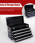Heavy Duty 21 Inch Freestanding Tool Chest With Auto Locking Ball Bearing Slides Hella Spacious Utility Cabinet For Rolling Workspaces showing open drawers and top storage.