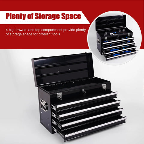 Heavy Duty 21 Inch Freestanding Tool Chest With Auto Locking Ball Bearing Slides Hella Spacious Utility Cabinet For Rolling Workspaces showing open drawers and top storage.