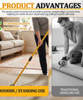 Stand Up Carpet Cutter Tool With 4 Replacement Blades Heavy Duty Roller Telescoping Fiberglass Handle Extends 50 To 85 Inches For Glue Down Removal And Rug Cutting For Pros And DIYers, standing use
