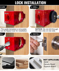 Essential Door Hinge Jig And Lock Installation Kit in use, showing the secure drill template for lock installation.