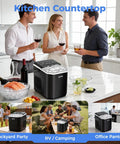 Portable Countertop Ice Maker That Cranks Out Bullet Ice In 6 Minutes, 9 Cubes Per Batch, Up To 26 Lbs Per Day on kitchen counter.