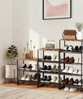 Sturdy 5 Tier Metal Shoe Rack Workhorse With Rust Proof Coating, Steel Frame, MDF Top, adjustable shelves in living area