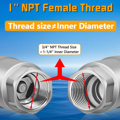 1-inch NPT threaded check valve ends, stainless steel body, inline water valve