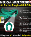 Endless Round Polyester Rigging Sling 30 Foot Green VR2 Heavy Duty Made In USA Ideal For Industrial Lifting And Material Handling 5300 Lb Vertical Load 4240 Lb Choker 10600 Lb Basket Capacity, 4 ft loop