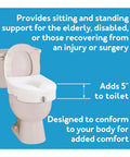 Heavy Duty Raised Toilet Seat With Handrails For Seniors And Handicap Assist Elongated Riser Adds Five Inches, ergonomic design for comfort.