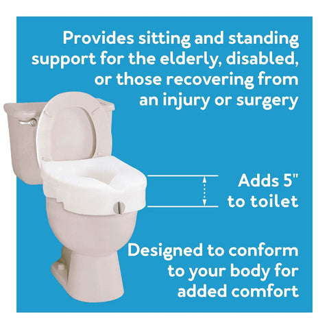 Heavy Duty Raised Toilet Seat With Handrails For Seniors And Handicap Assist Elongated Riser Adds Five Inches, ergonomic design for comfort.