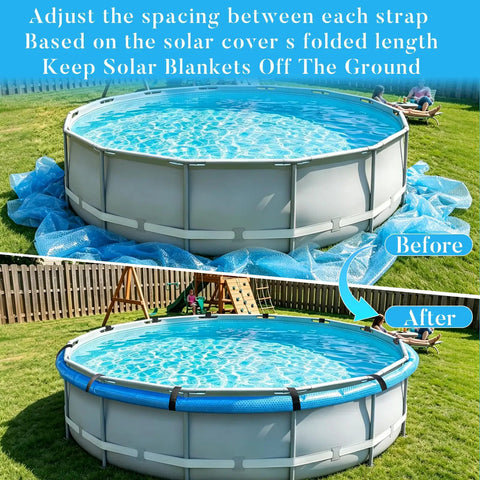 Heavy Duty Solar Pool Cover Straps For Above Ground Pools Strap Down Solid To Keep Your Cover Locked Tight Through Any Season. Before and after usage.