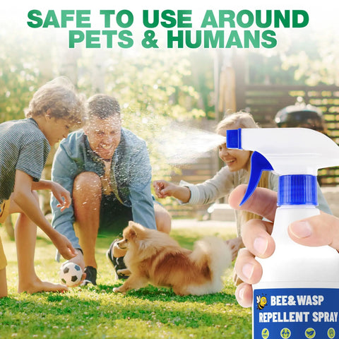 2 Pack 16 Oz Bee And Wasp Spray With Natural Peppermint Oil For Outdoor Use Kills Yellow Jackets Hornets Carpenter Bees Safe For Your Yard And Garden Insect Repellent Easy To Use being sprayed near family and dog in yard
