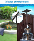 12W Solar Fountain Pump With 160 GPH Flow Adjustable For Ponds And Water Features Includes 16.5 Ft Cord And PVC Tubing Easy Setup