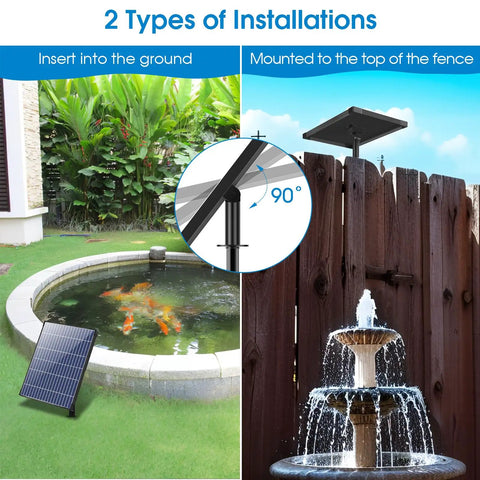 12W Solar Fountain Pump With 160 GPH Flow Adjustable For Ponds And Water Features Includes 16.5 Ft Cord And PVC Tubing Easy Setup