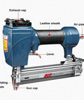 Trade Pro Pneumatic Brad Nailer - Rock Solid Cast Aluminum Build - Slick Pull Trigger For Quick Trim Work And Easy Ceiling Decor - No Fuss Hustle Driving Up To 30mm Nails with labels on parts