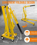 Heavy Duty 4000 Lbs Engine Hoist Featuring Slick Hydraulic Levers And A Fold Flat Boom Frame For Hassle Free Garage Tidying shown in folded position.