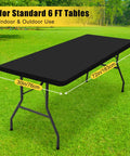Elastic Fitted Flannel Backed Vinyl Tablecloth For 6ft Folding Tables, Waterproof Wipeable Cover For Indoor Outdoor Use, Windproof And Non Slip, Go To Picnic And Camping Table Cover, Black 30x72 on a picnic table.