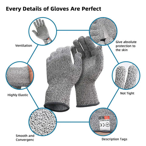 Level 5 EN388 Cut Resistant Kitchen Gloves For Chefs And DIYers, 2 Pairs No Cut Safety Gloves For Oyster Shucking, Mandolin Slicing, Meat Cutting And Wood Carving, Super Comfortable Fit With Snug Grip