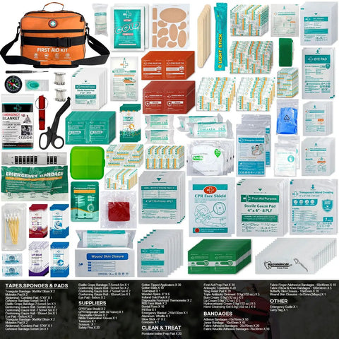 435 Piece First Aid Kit With CPR Essentials And Gauze Grab And Go Ready With Organized Compartments for emergencies in bright orange