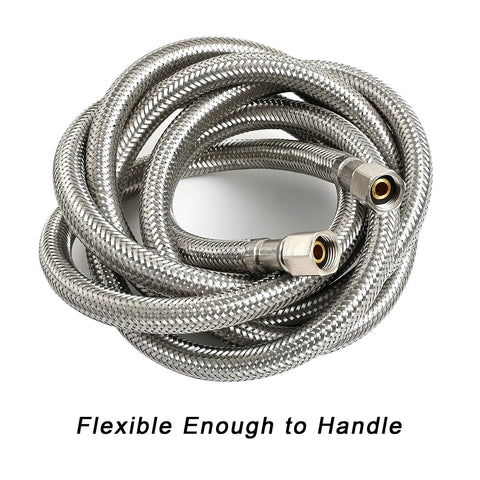 Coiled 6 ft braided stainless steel ice-maker water supply hose with 1/4 inch compression fittings