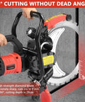 Heavy Duty 12000W Concrete Ring Saw With Two Diamond Blades For Deep Wall Chasing And Cutting Brick Tile Stone Up To 30cm Durable Electric Power Tool Dust Free Wet Cutting System in operation with diamond blade.