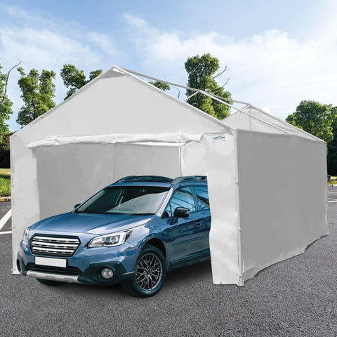 Heavy Duty 10x20 Canopy Sidewalls With Straps White Weatherproof Panels For Carport Garage Storage, Windproof Four Panels, Durable Protective Weather Cover For Inflatable Garage Covers