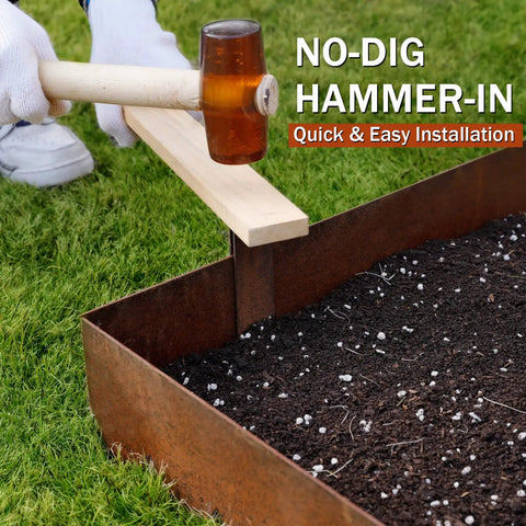 Installing Pre Rusted Cor Ten Steel Landscape Edging Kit With No Dig Hammer In Lawn Border Heavy Duty Metal Edging Panels