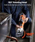 VEVOR 18V Electric Pipe Press Tool With Six VUS Jaws for Copper Crimping, showcasing 180° rotating head for tight spaces.