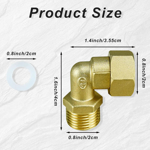 Solid Brass 90 Degree Elbow Connector One-Half Inch Male To One-Half Inch Female With Washer Swivel Fit For Water Lines No Leaks Easy Hand-Tight Seal Durable Well-Made Brass Fittings Built To Withstand Continuous Use, brass elbow with washer