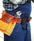 Heavy Duty Tool Belt Clips Six Pack holding wrenches and tools in a secure utility belt for construction use.