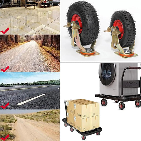 Top Shelf Hella Solid Eight Inch Swivel Caster Plates With Secure Wheel Brakes for furniture movement across various surfaces.