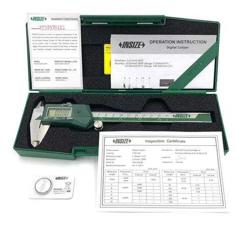 Digital Caliper 0 To 6 Inches Stainless Steel With 0.01mm Resolution Auto Power Off Inch Or Millimeter Readout Data Output CR2032 Battery Green Body Pro Grade DIY Ready